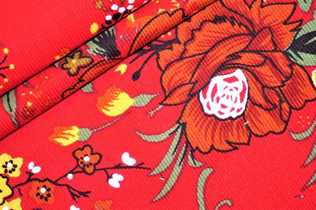 Red Cotton Tropical Floral Cord - Dressmaking Costumes Quality Fabric
