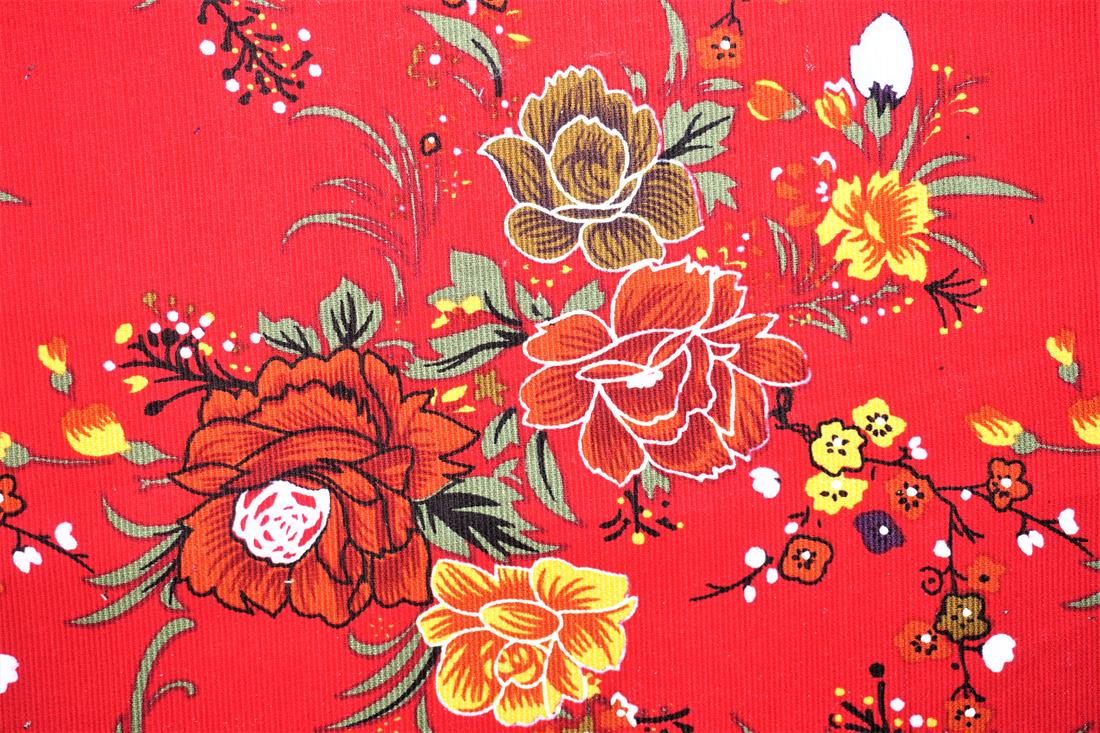 Red Cotton Tropical Floral Cord - Dressmaking Costumes Quality Fabric