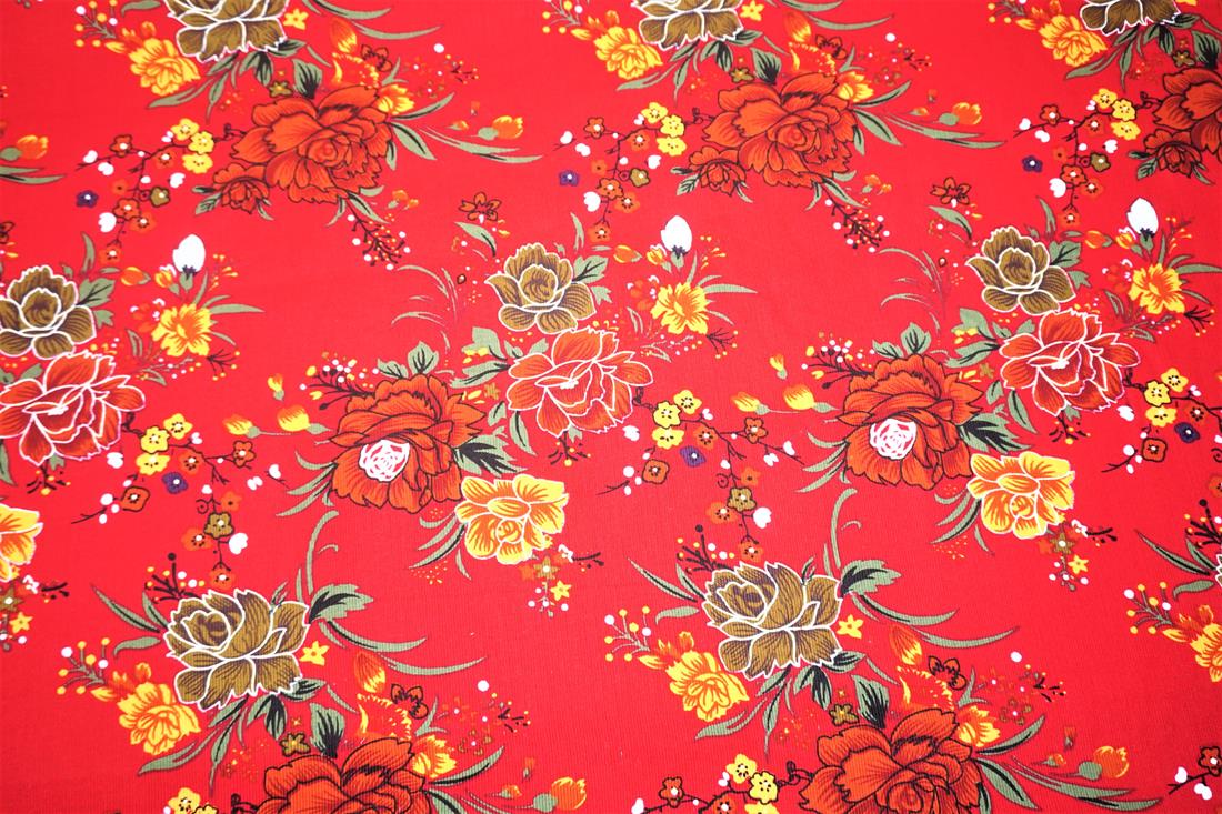 Red Cotton Tropical Floral Cord - Dressmaking Costumes Quality Fabric