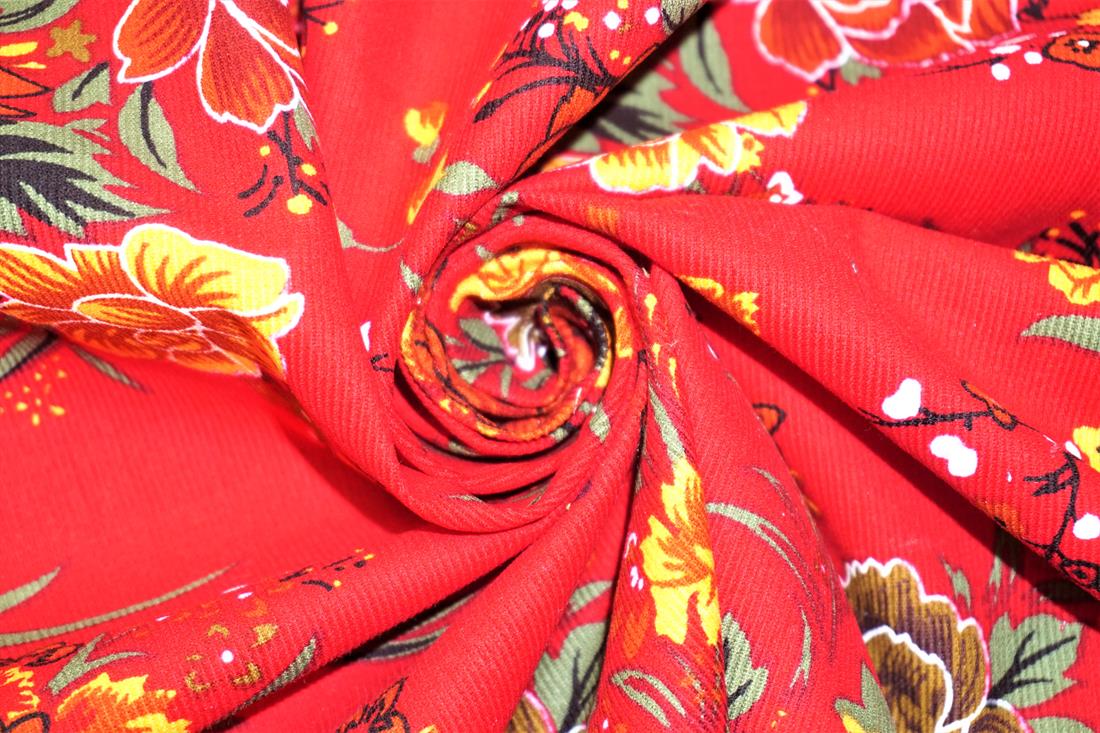 Red Cotton Tropical Floral Cord - Dressmaking Costumes Quality Fabric