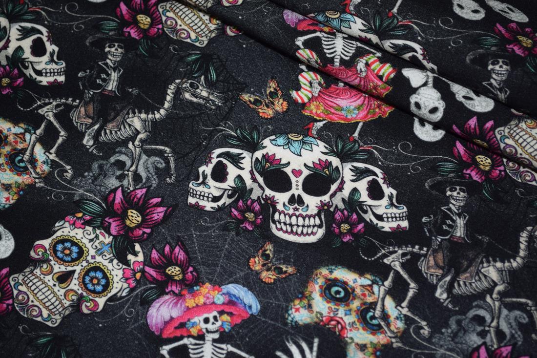 Black Cotton Skulls Day of the Dead Halloween Crafty