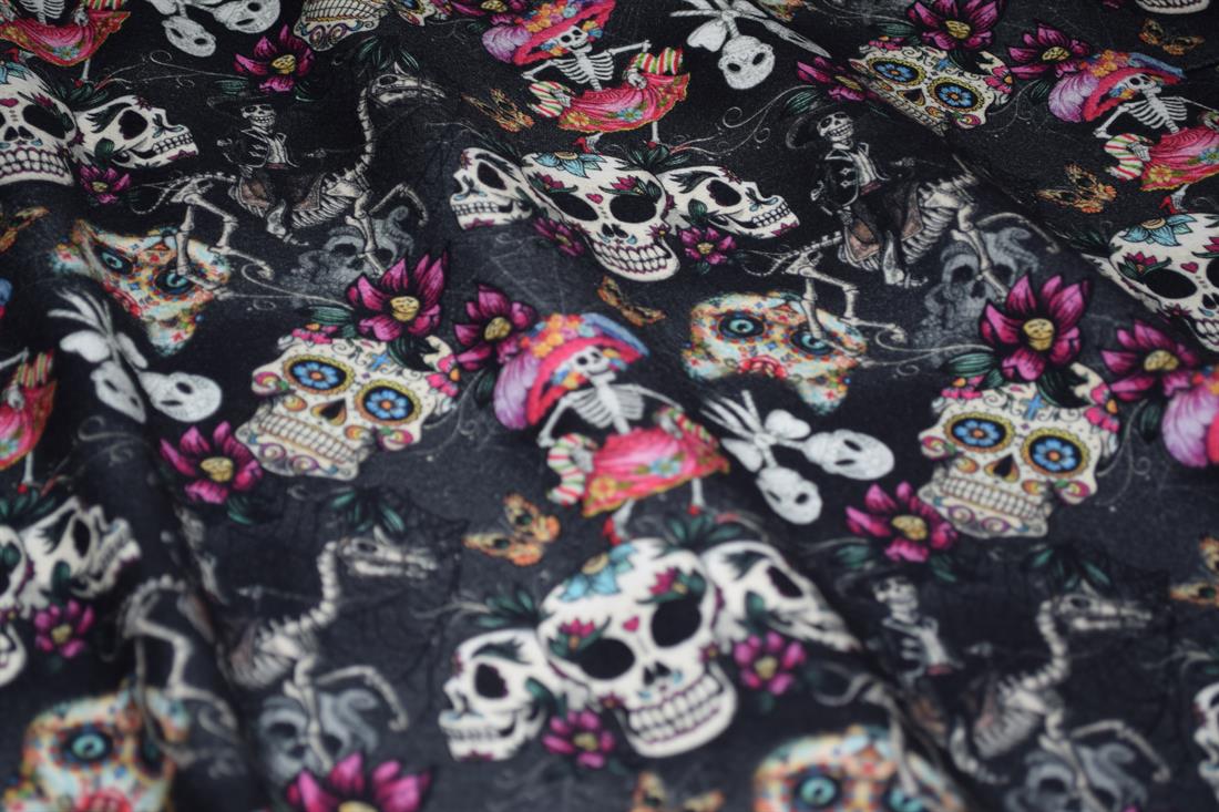 Black Cotton Skulls Day of the Dead Halloween Crafty