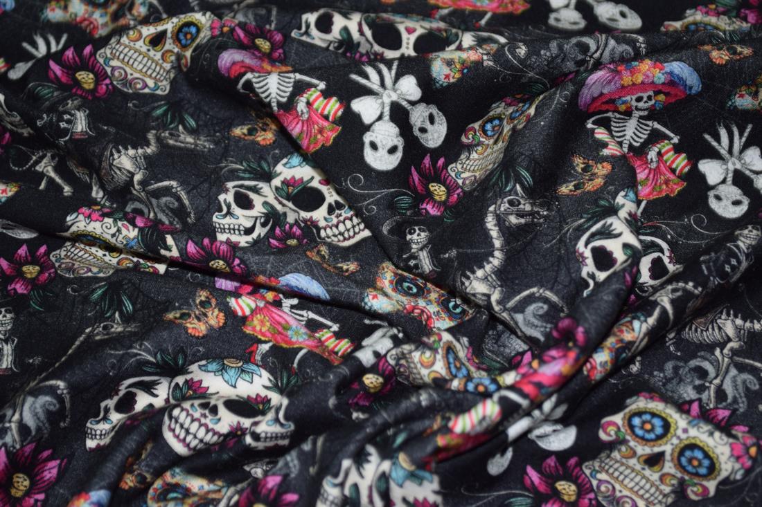 Black Cotton Skulls Day of the Dead Halloween Crafty