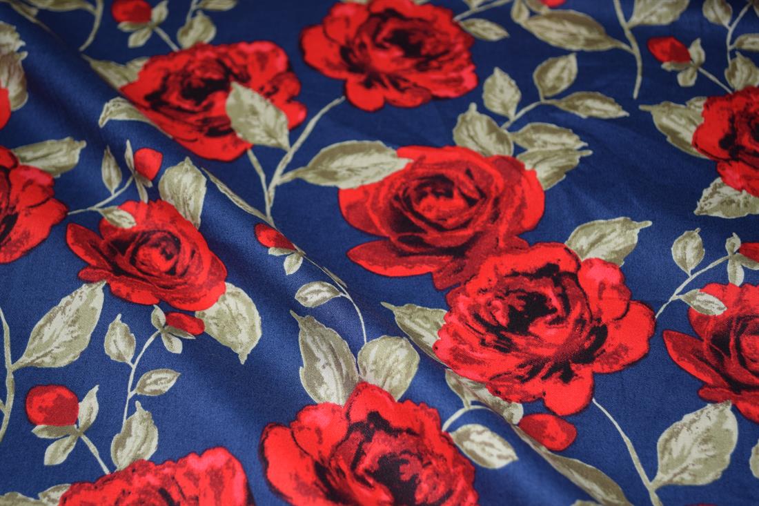 Blue & RED Cotton Floral Rose