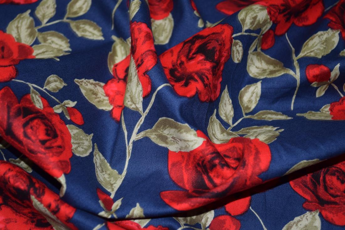 Blue & RED Cotton Floral Rose