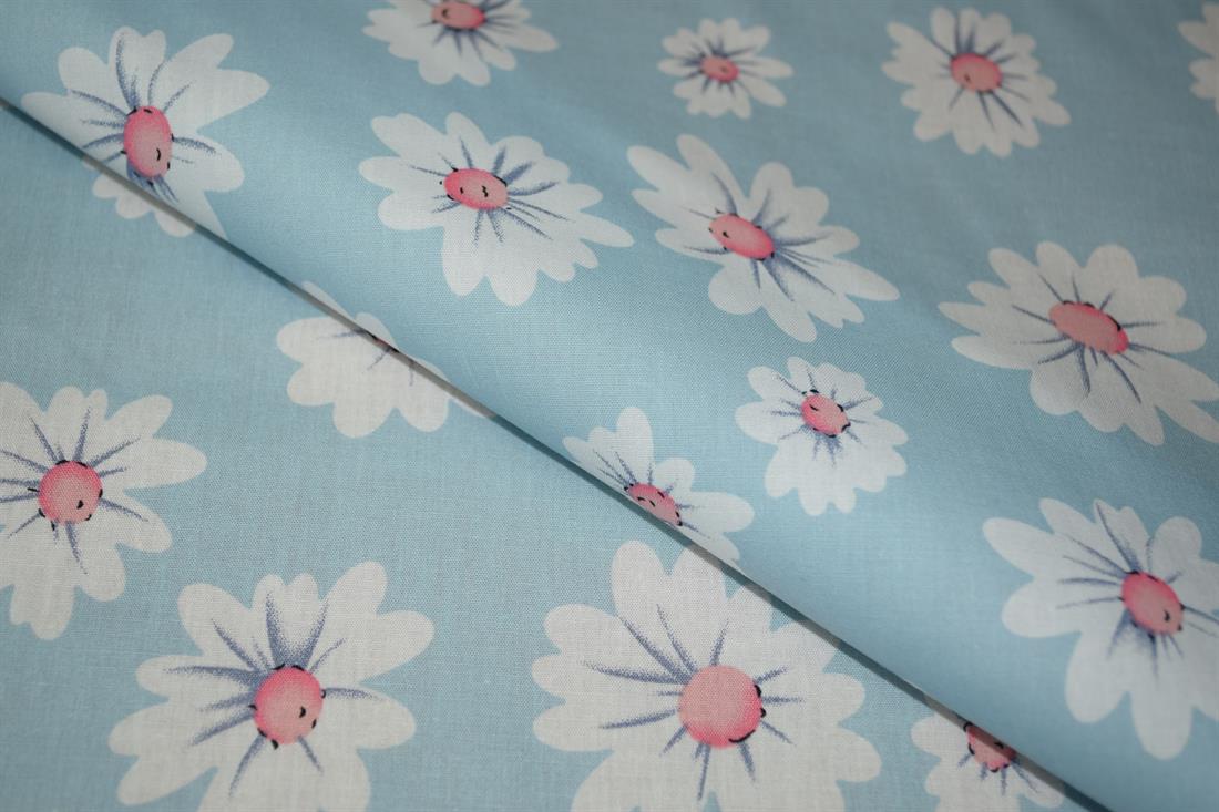 Light Blue Cotton White Daisy