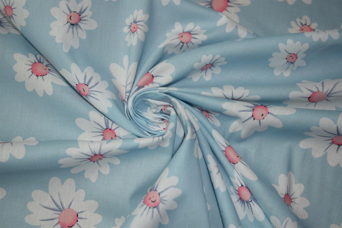 Light Blue Cotton White Daisy