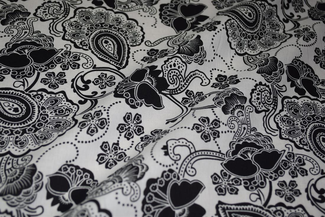 White & Black Cotton Flower Pattern Paisley