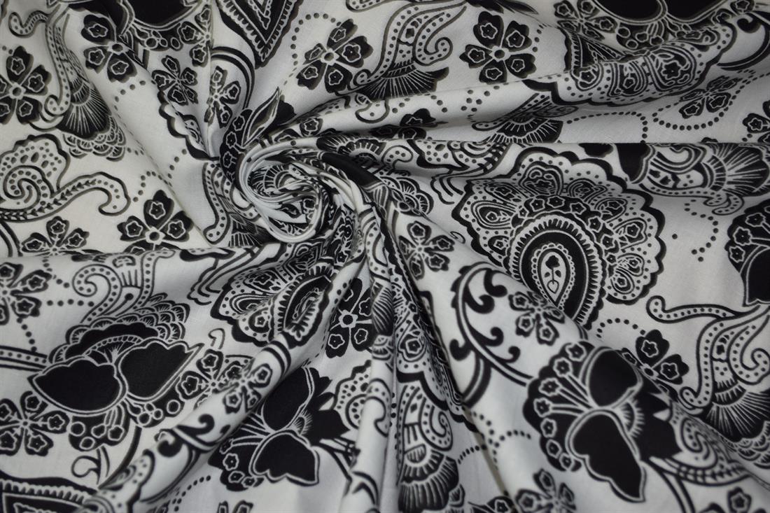 White & Black Cotton Flower Pattern Paisley