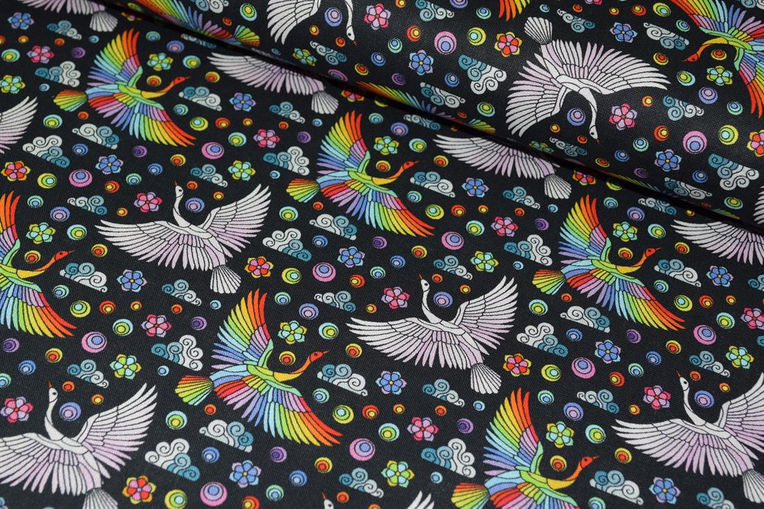 Black & Mixed Colours Printed Cotton Pelican Bird Flying