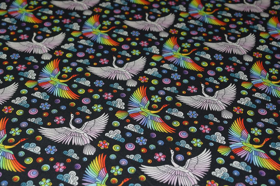 Black & Mixed Colours Printed Cotton Pelican Bird Flying