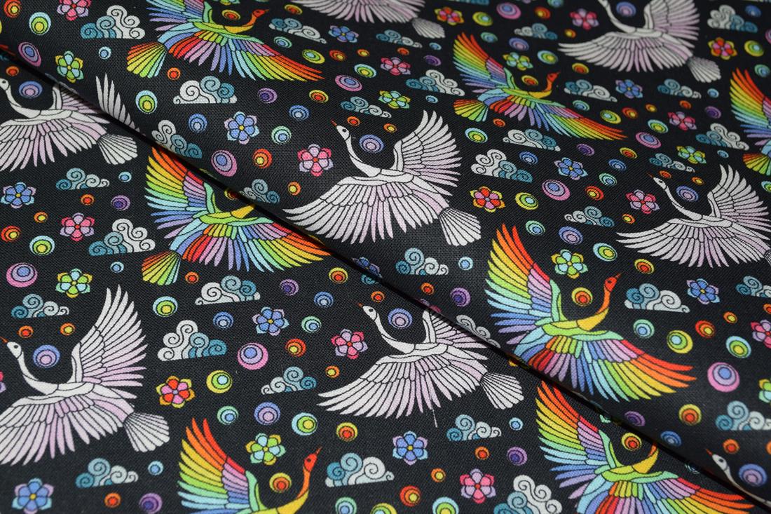 Black & Mixed Colours Printed Cotton Pelican Bird Flying