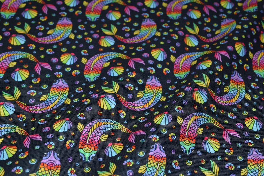 Black & Mixed Colours Printed Cotton Fish