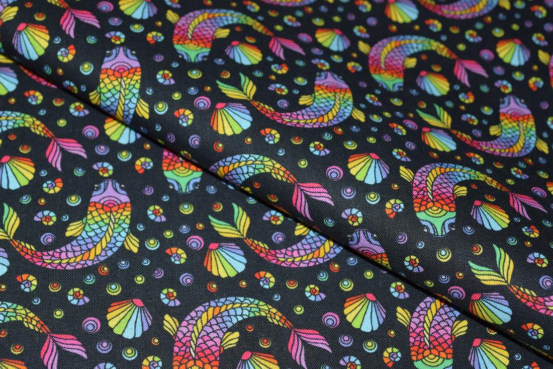 Black & Mixed Colours Printed Cotton Fish