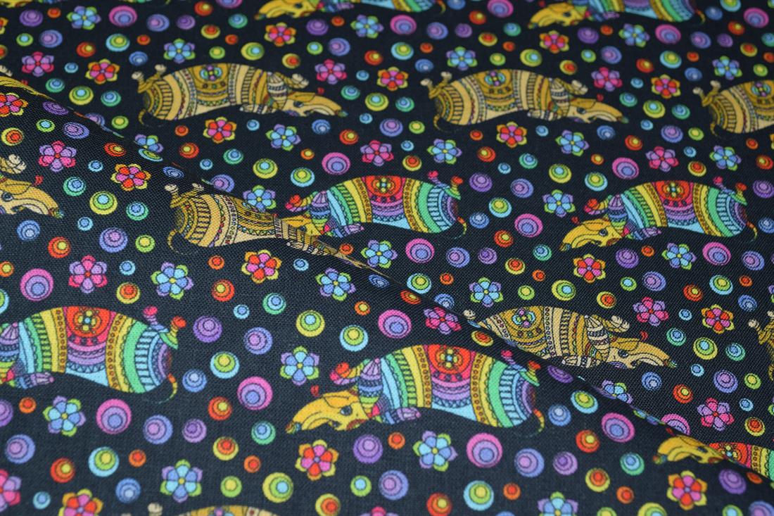 Black & Mixed Colours Cotton Flower Print