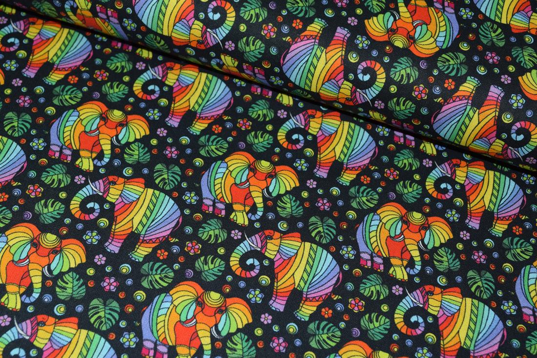 Black & Mixed Colours Printed Cotton Elephant