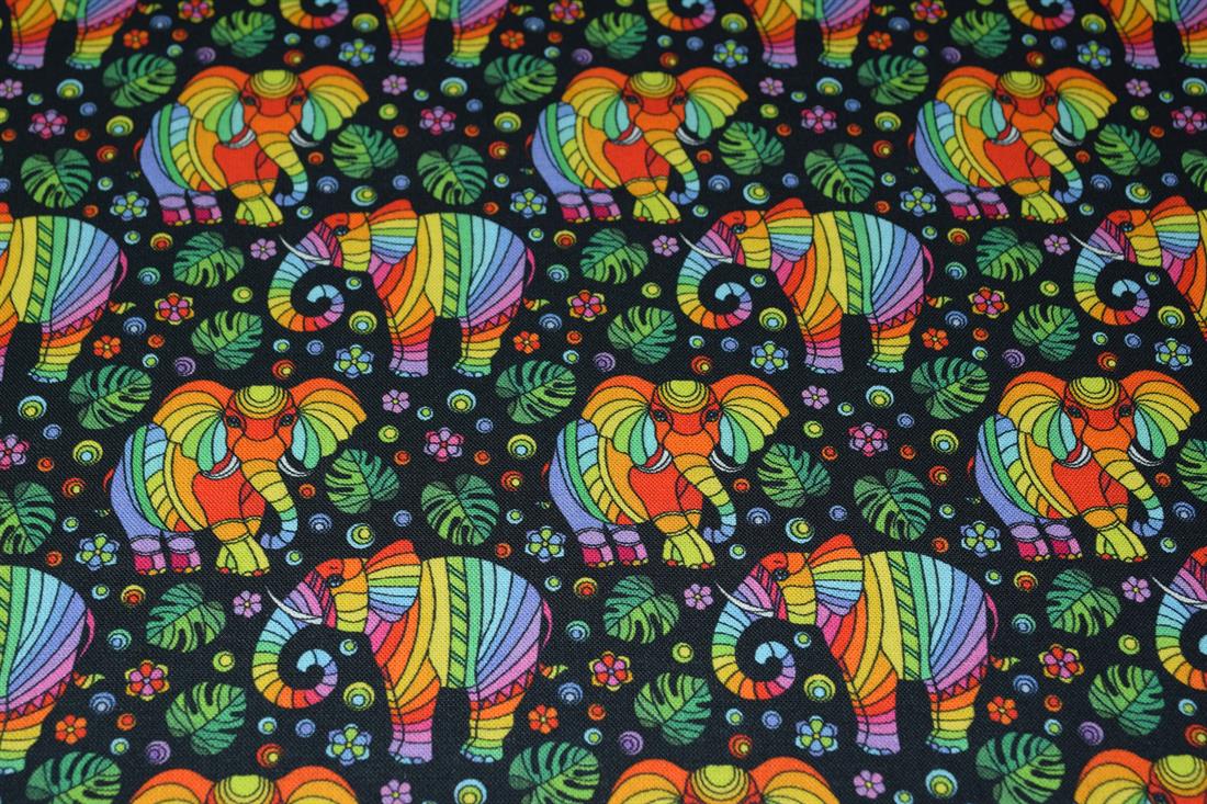 Black & Mixed Colours Printed Cotton Elephant