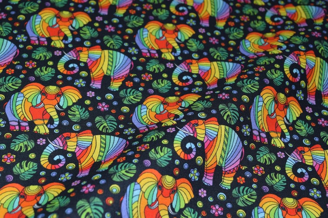 Black & Mixed Colours Printed Cotton Elephant