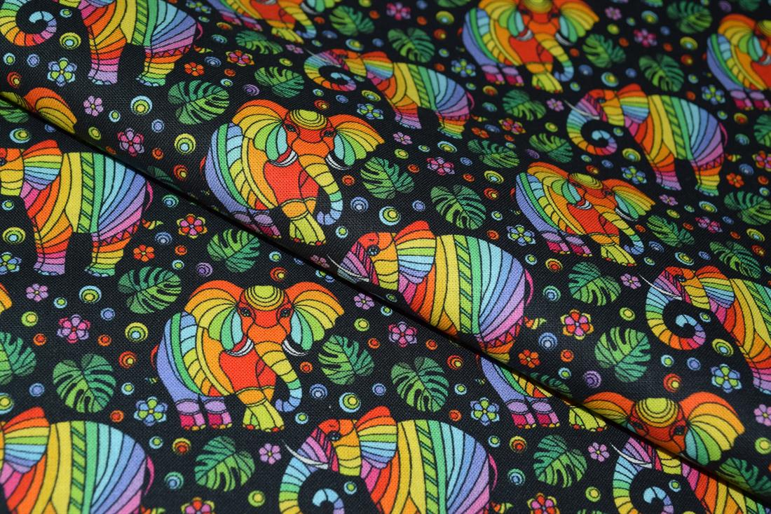 Black & Mixed Colours Printed Cotton Elephant