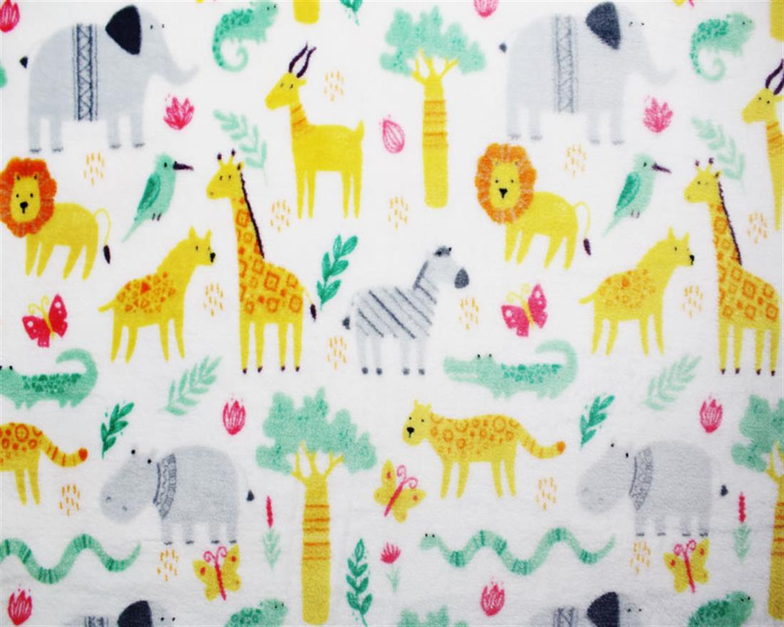 White Safari Animals - Printed Cuddle Fleece Fabric