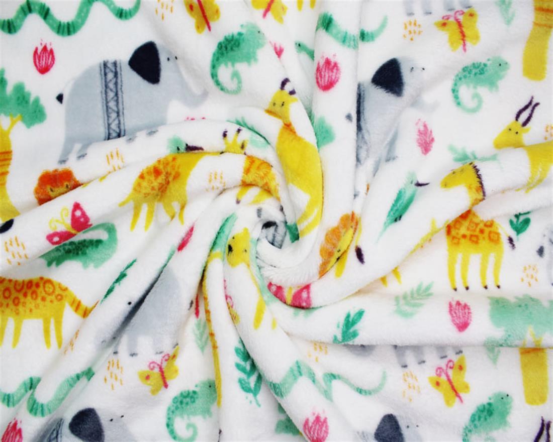 White Safari Animals - Printed Cuddle Fleece Fabric
