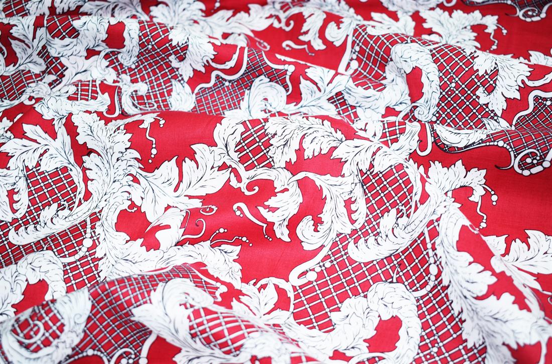 Red Cotton Lawn - Vintage Floral