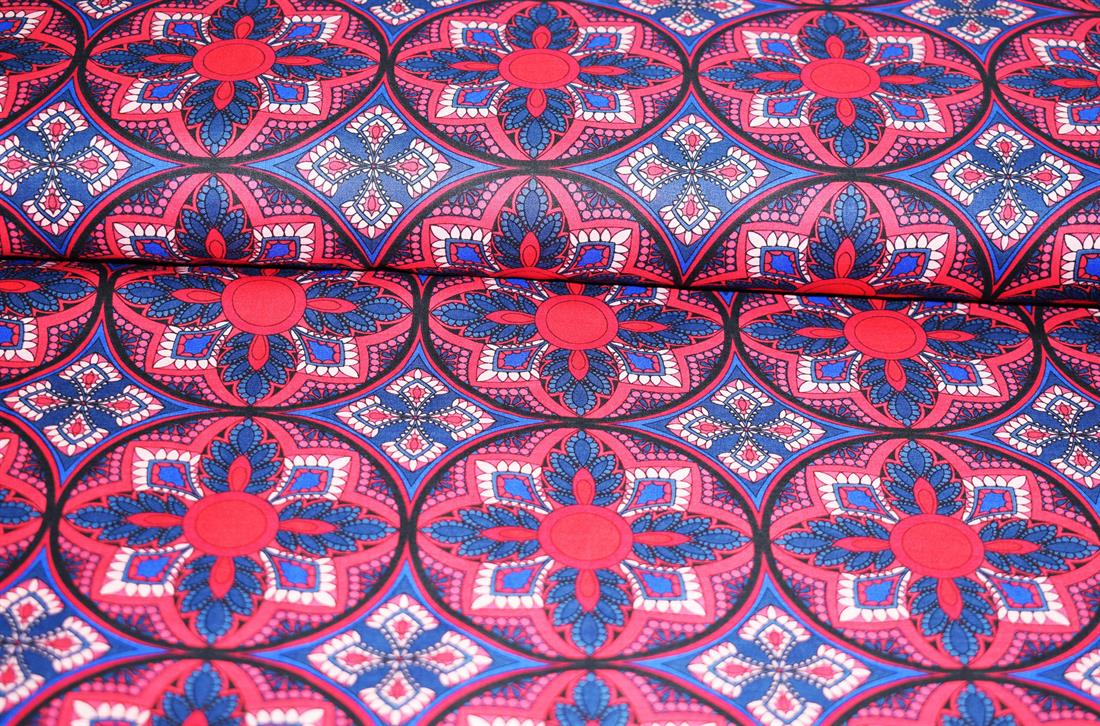 Red Cotton Lawn - Round Retro Leaf