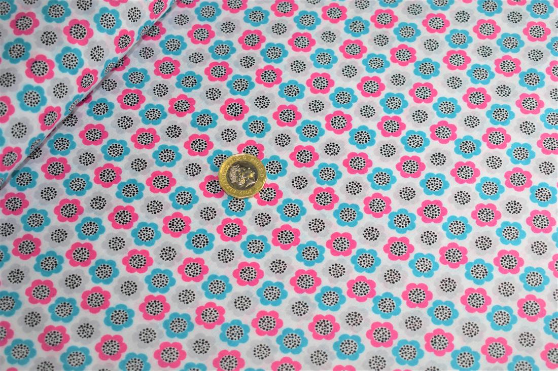 Pink & Turquise 100% Cotton Poplin Fabric, Spot ,112cms Width