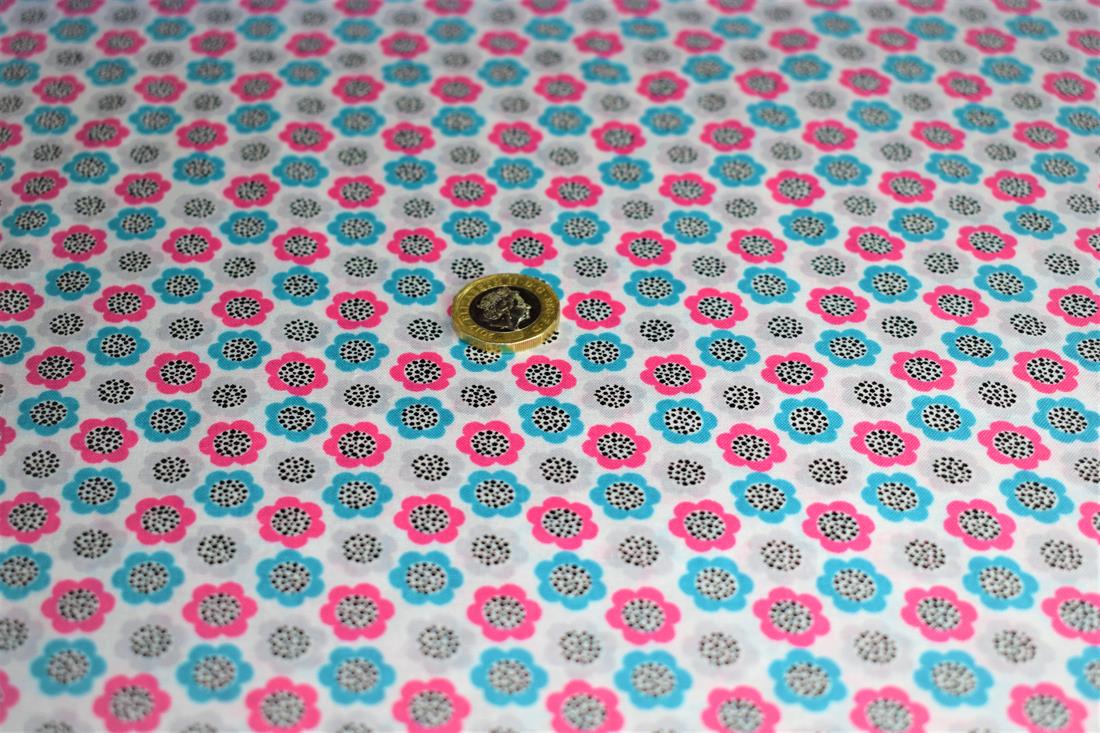 Pink & Turquise 100% Cotton Poplin Fabric, Spot ,112cms Width