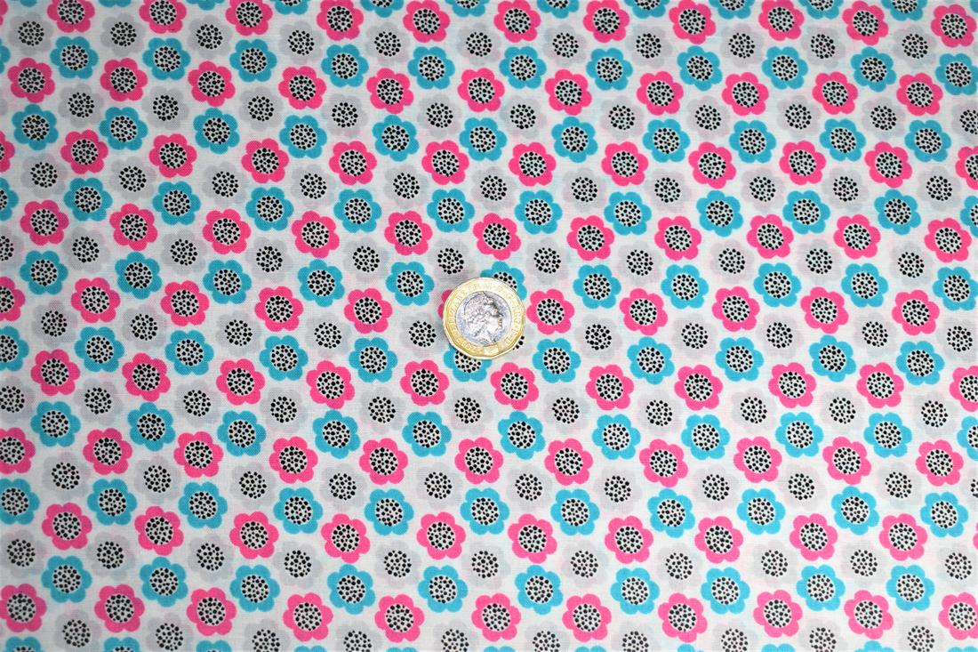 Pink & Turquise 100% Cotton Poplin Fabric, Spot ,112cms Width