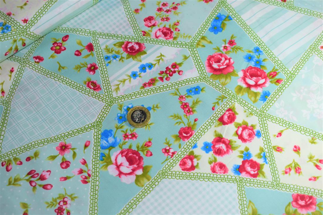 Sky Blue Cotton Floral Patchwork