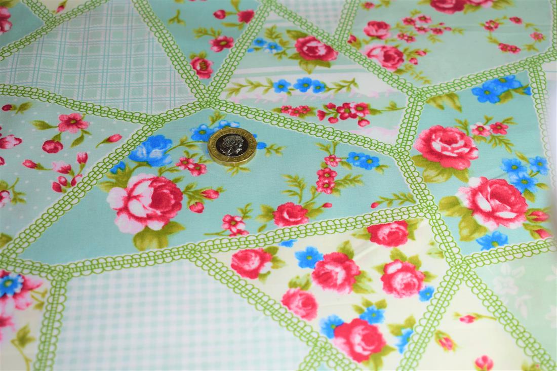 Sky Blue Cotton Floral Patchwork