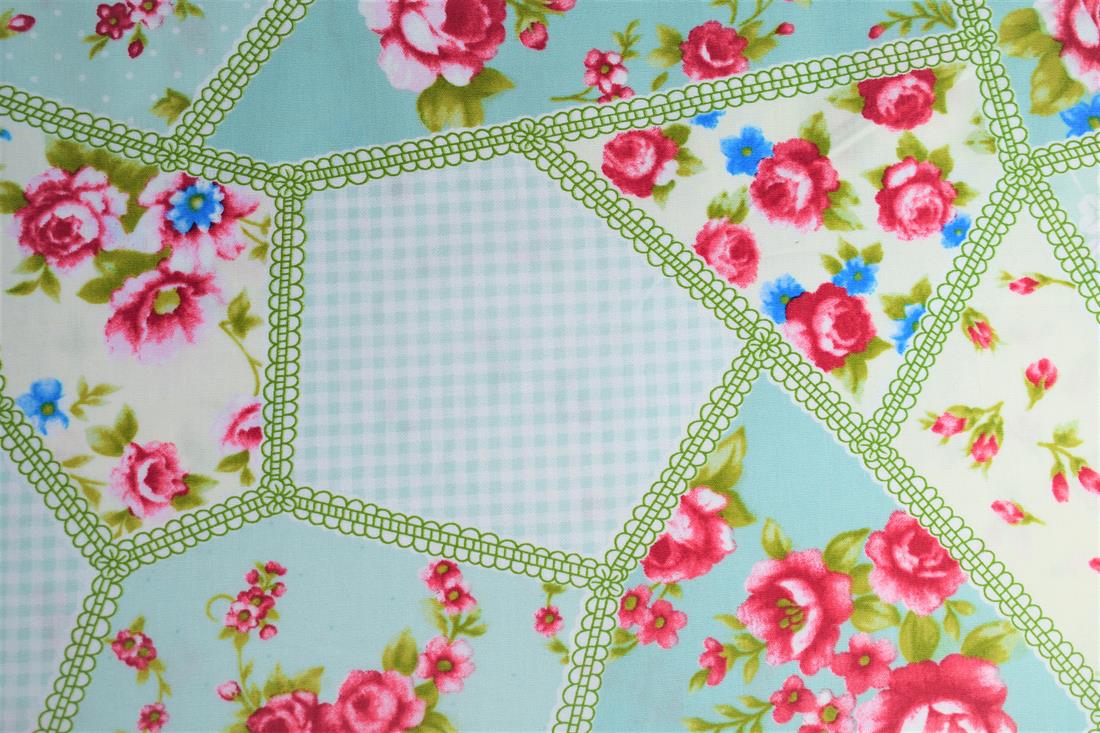 Sky Blue Cotton Floral Patchwork