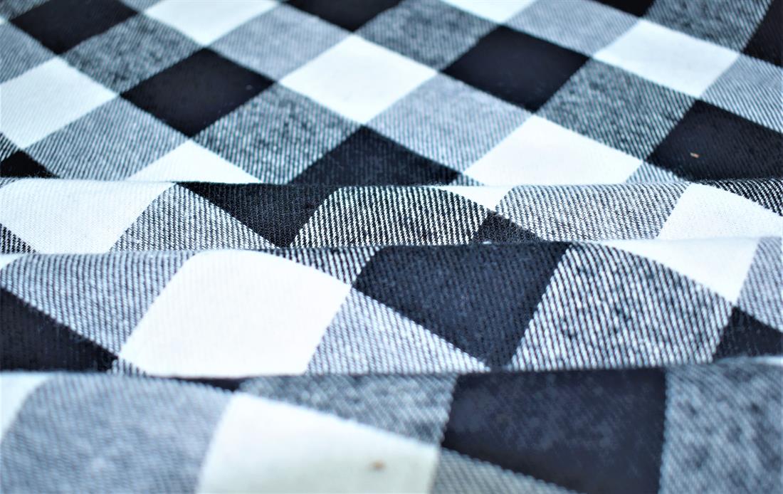 Cream & Black Cotton Classic Brushed Tartan
