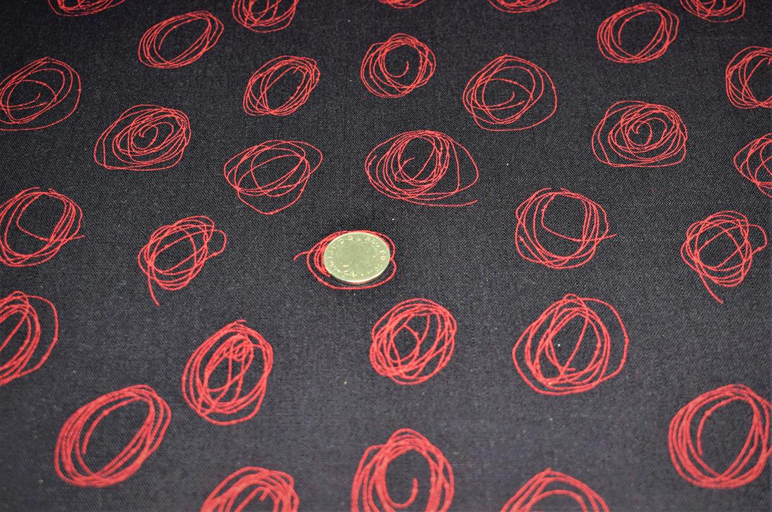 Black & RED Cotton Circle Print Canvas
