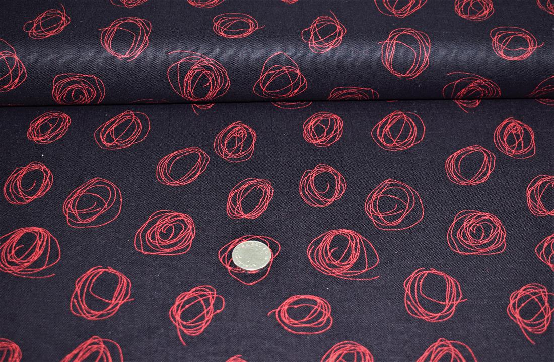 Black & RED Cotton Circle Print Canvas