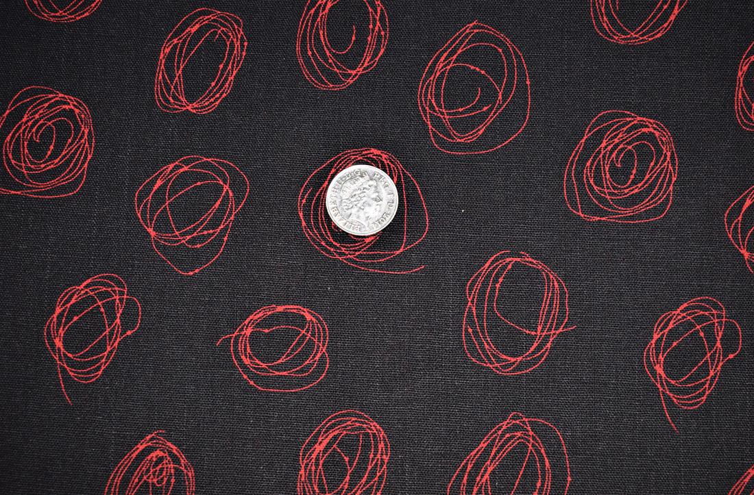 Black & RED Cotton Circle Print Canvas
