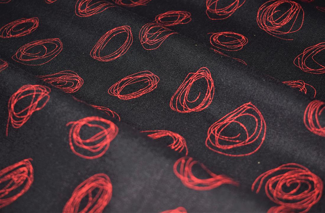 Black & RED Cotton Circle Print Canvas