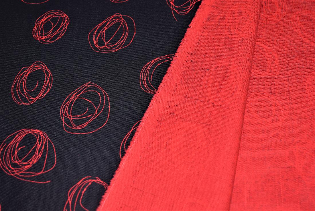 Black & RED Cotton Circle Print Canvas