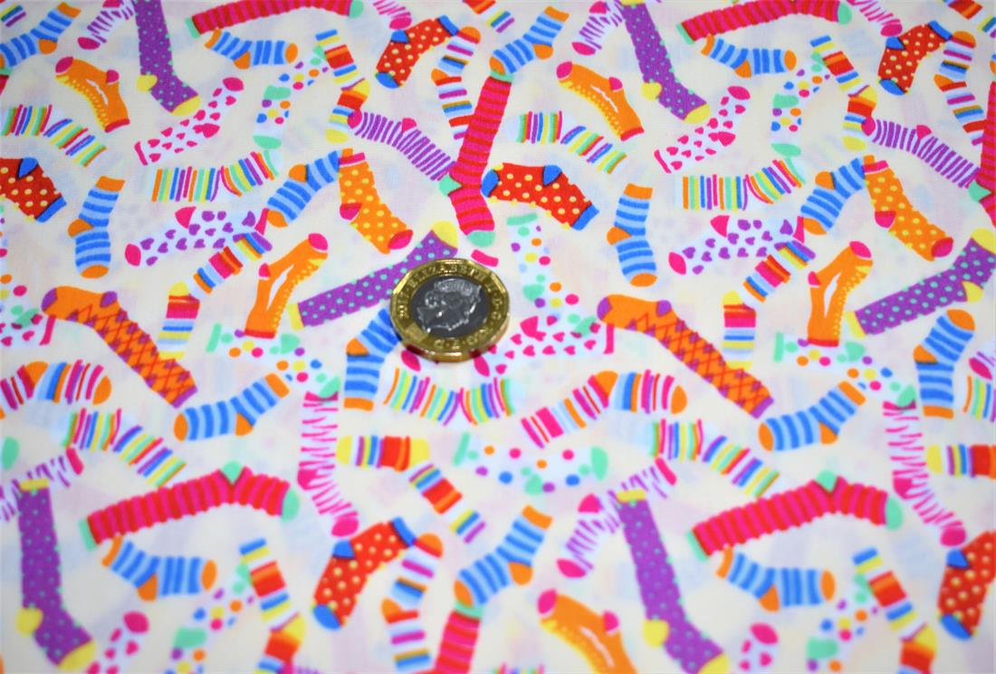 Cream Socks Print Cotton