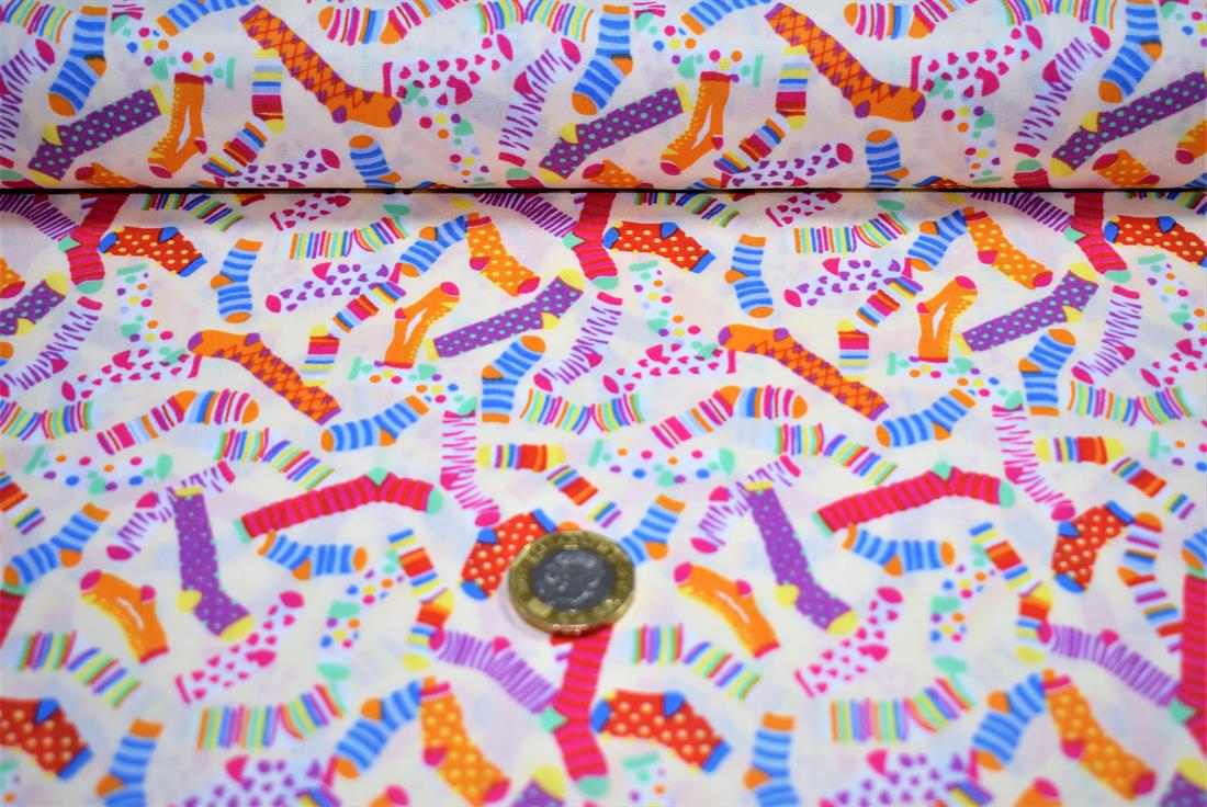 Cream Socks Print Cotton