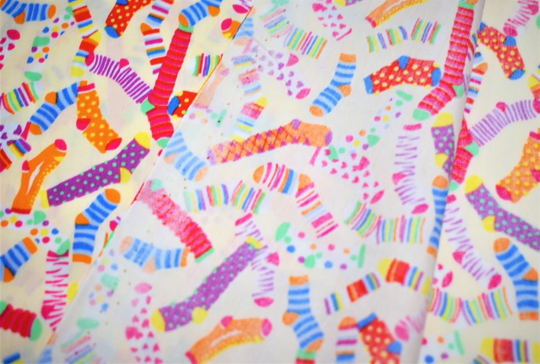 Cream Socks Print Cotton