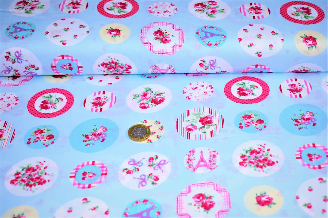 Sky Blue Pairs Blossom Print Cotton