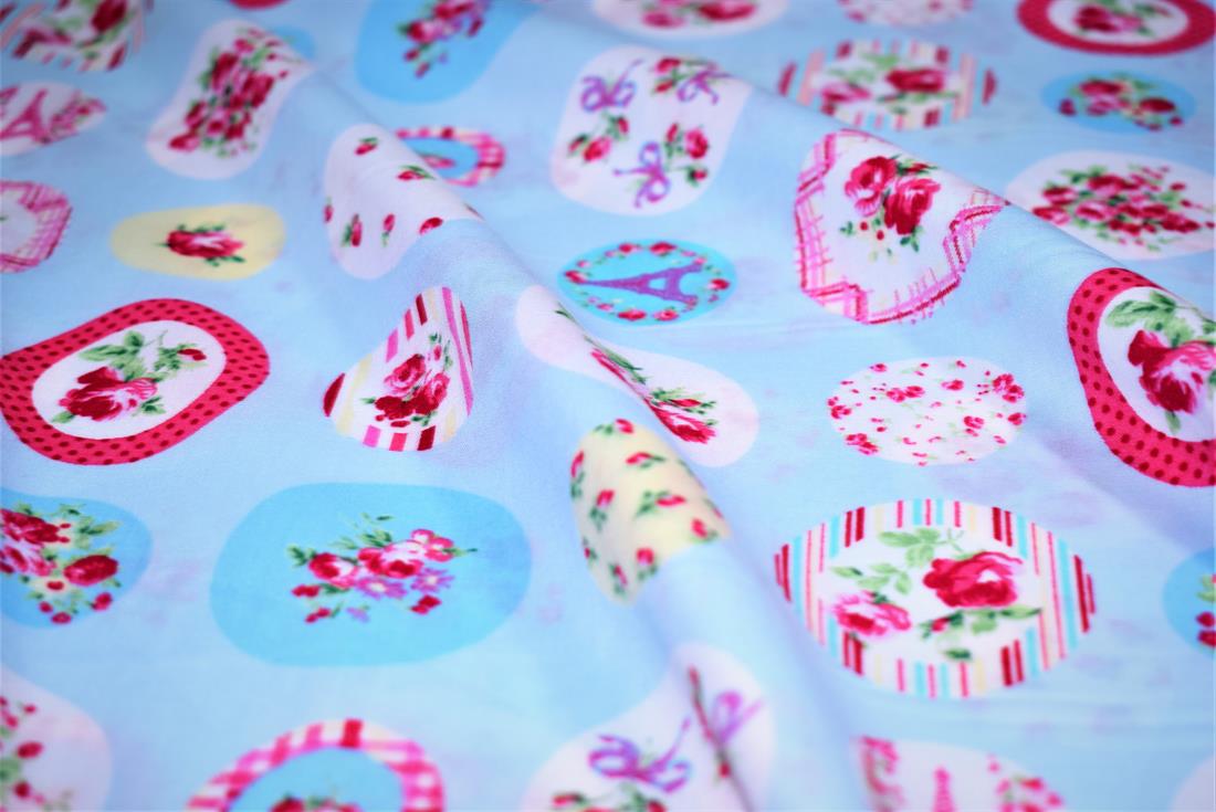 Sky Blue Pairs Blossom Print Cotton