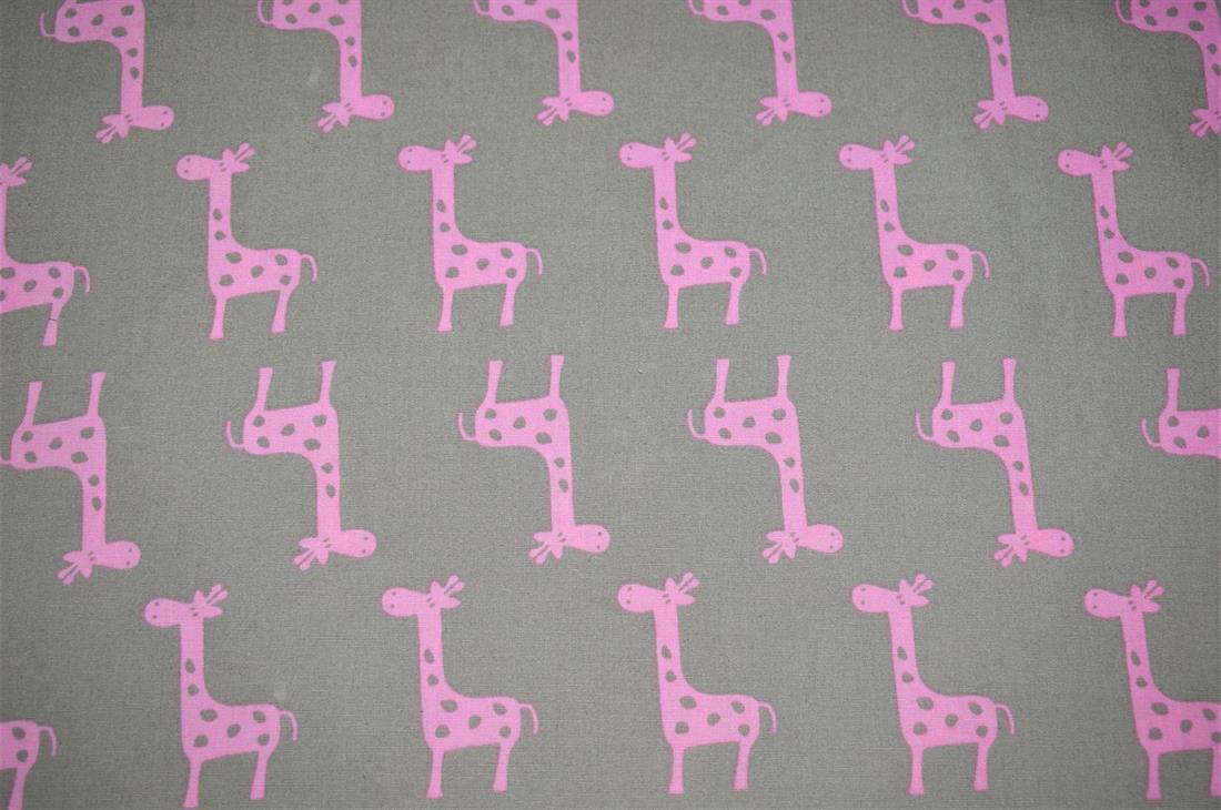 Grey & Pink Giraffe Print 100% Cotton