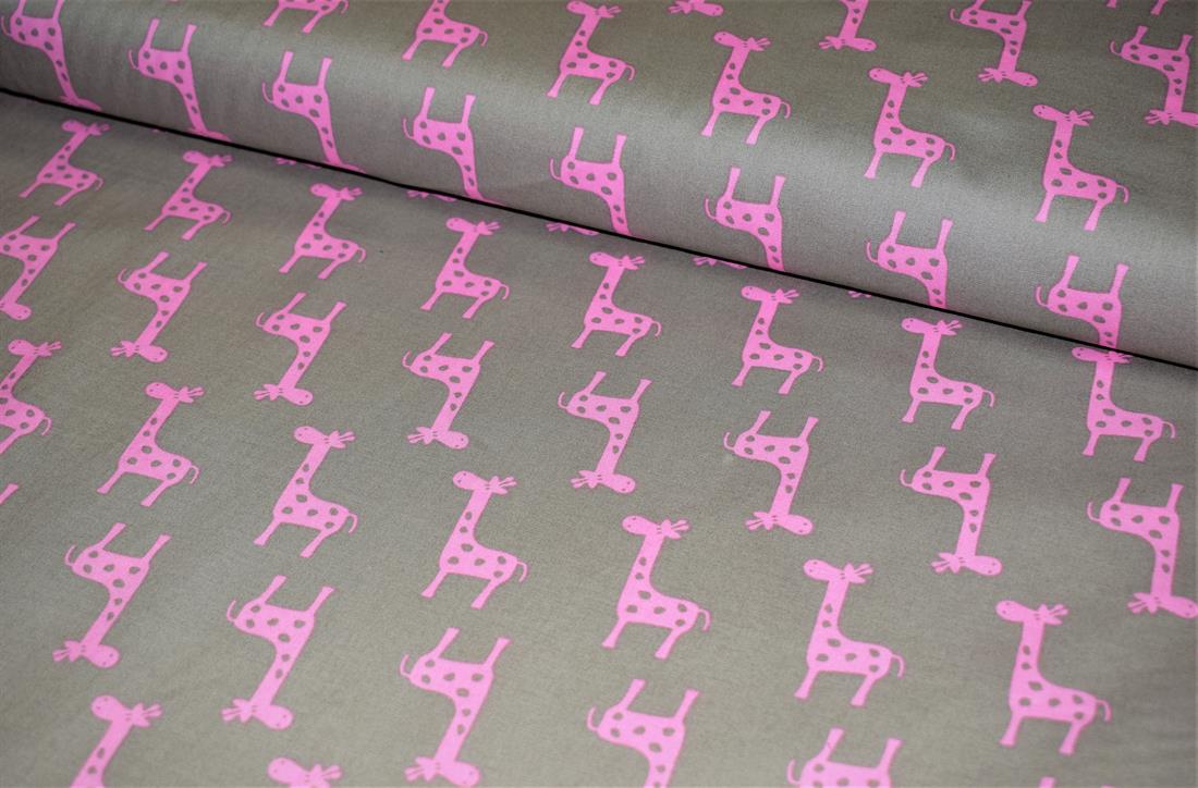 Grey & Pink Giraffe Print 100% Cotton