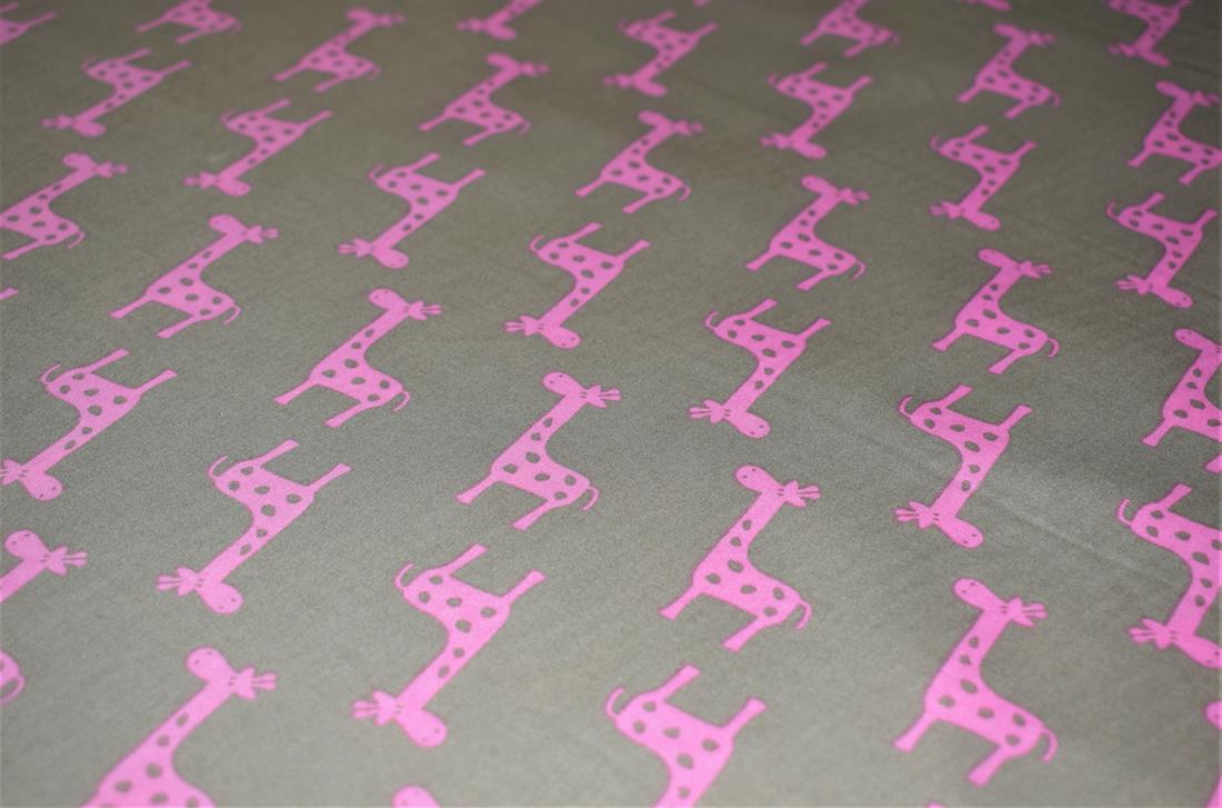 Grey & Pink Giraffe Print 100% Cotton