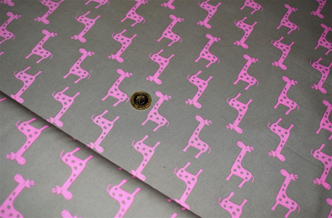 Grey & Pink Giraffe Print 100% Cotton