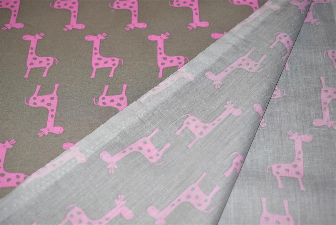 Grey & Pink Giraffe Print 100% Cotton