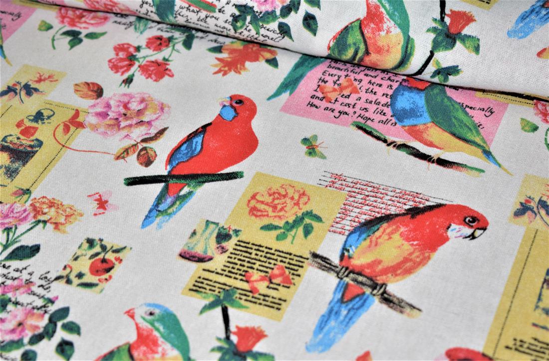 White Parrot - Quality Cotton Linen Fabric Upholstery Furnishing
